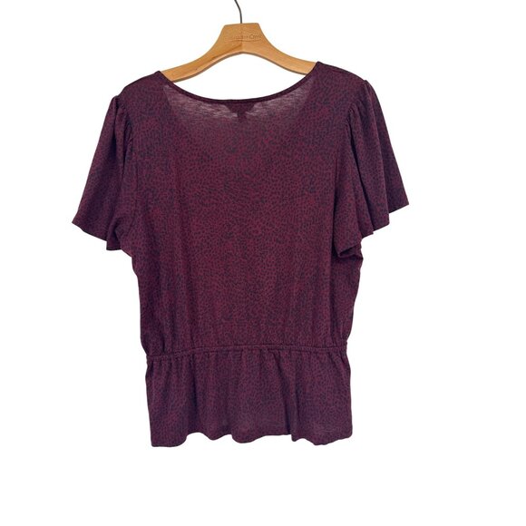 Lucky Brand Burgundy Leopard Print Modal Cotton Peplum Top - Picture 2 of 5
